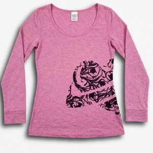 Lost Y2K Pink Graphic Long Sleeve Tee Cotton Scoop Neck Womens Medium